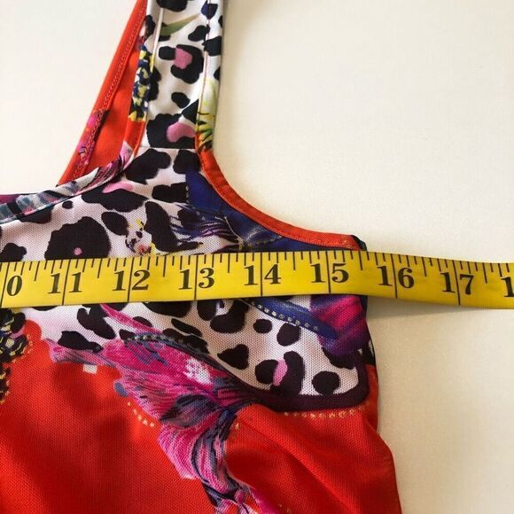 Elena Wang Mesh Tiered Sleeveless Jungle Print Whimsical Occasion Dress Size M - Picture 9 of 12